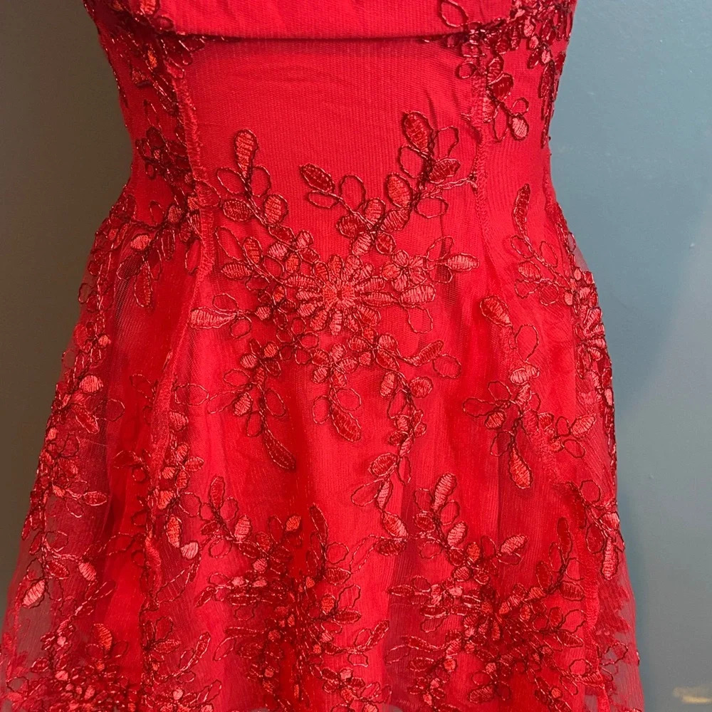 Lucy in the Sky Red Floral Fit & Flare Mini Dress Embroidered Size S - Picture 6 of 11